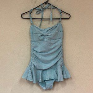 Ralph Lauren womans striped & ruffle one piece swimsuit size 10